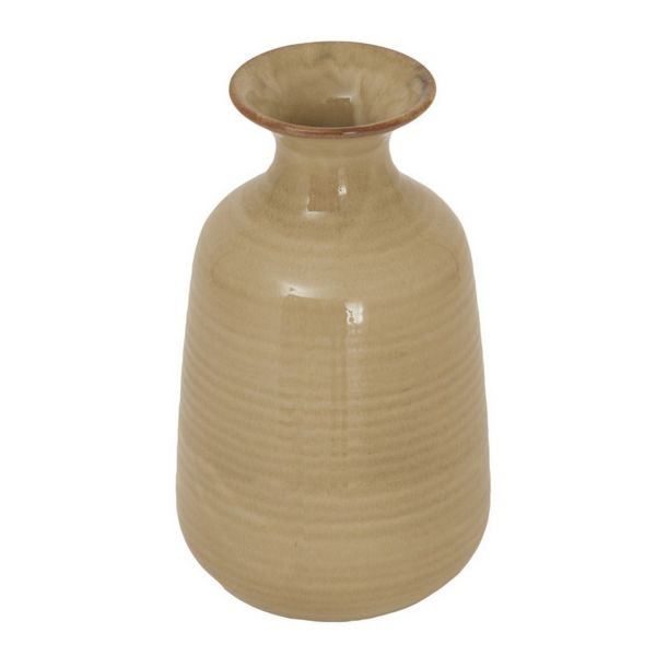 Sabbia Collection Tall Ridged Vase - Ceramic - L16 x W16 x H28 cm - Brown
