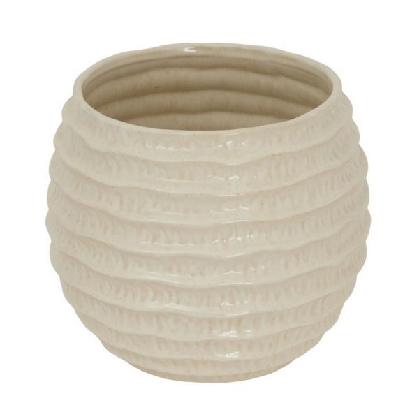 Pallida Ridged Pot Vase - Ceramic - L27 x W27 x H23 cm - White