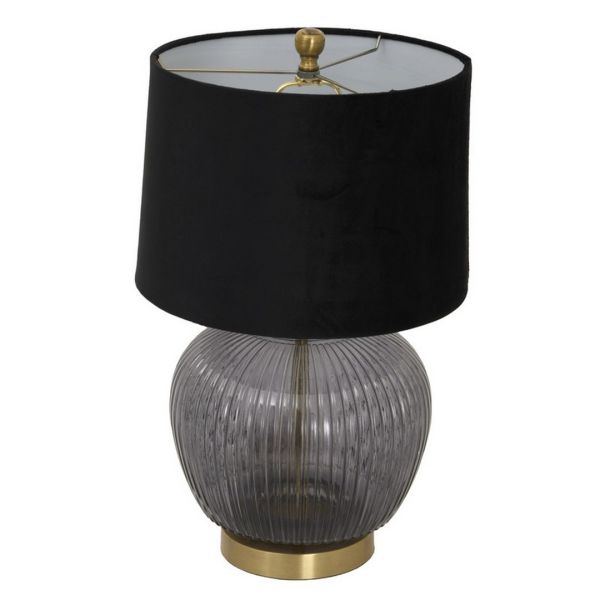 Luxton Ribbed Lamp with Velvet Shade - Glass - L32 x W32 x H54 cm - Black