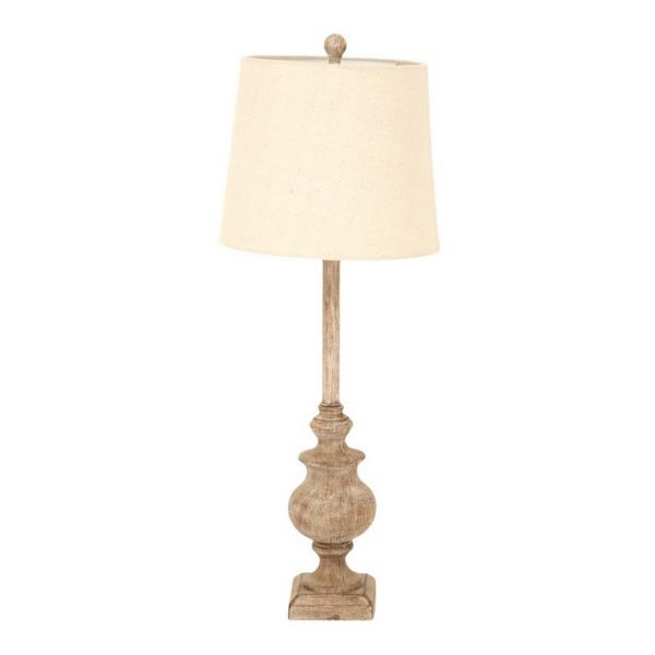 Chiaro Candlestick Table Lamp with Linen Shade - Resin - L25 x W25 x H80 cm - Brown