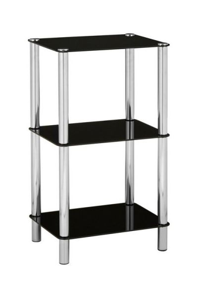 Three Tier Shelf Unit - Metal/Glass - L30 x W40 x H70 cm - Black/Silver