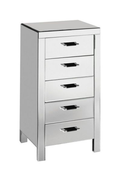 Five Drawers Mirrored Drawer Chest - Wood/Glass - L41 x W51 x H100 cm - Silver