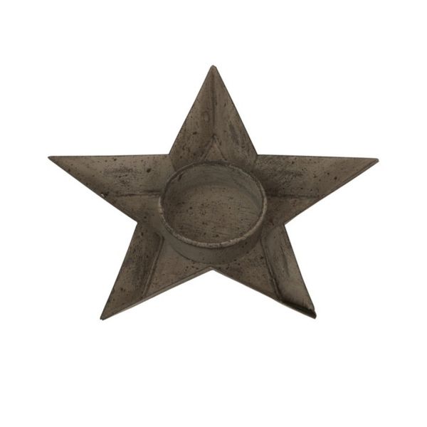 Rustic Star-Shaped Tealight Holder - Metal - L2 x W14 x H8 cm - Brown