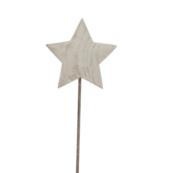 Large Whitewashed Rustic Star on Stand - Metal - L12 x W19 x H57 cm - White
