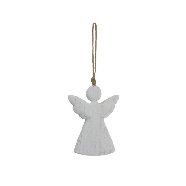 Whitewashed Rustic Hanging Angel Ornament - Wood - L5 x W10 x H14 cm - White