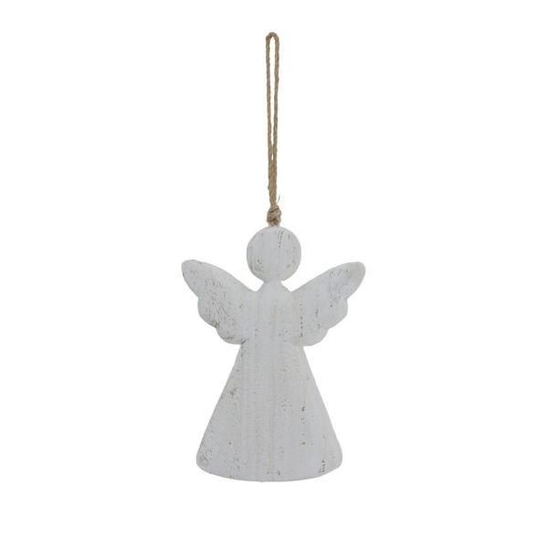 Large Whitewashed Rustic Hanging Angel Ornament - Wood - L6 x W15 x H20 cm - White