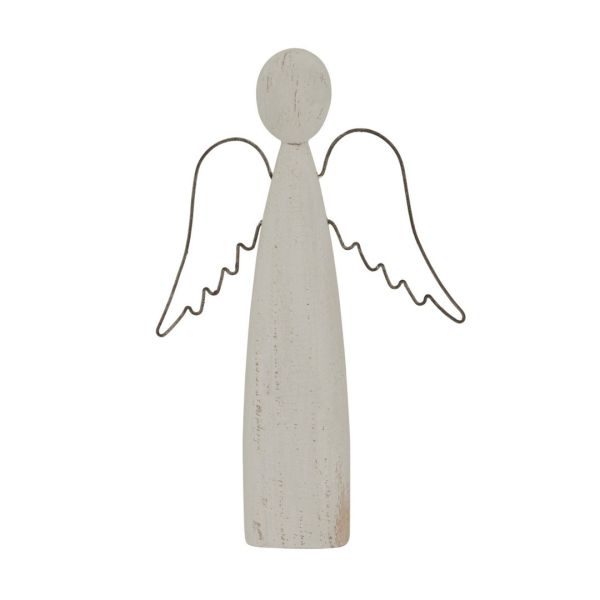 Whitewashed Rustic Standing Angel Decoration - Metal - L3 x W15 x H27 cm - White