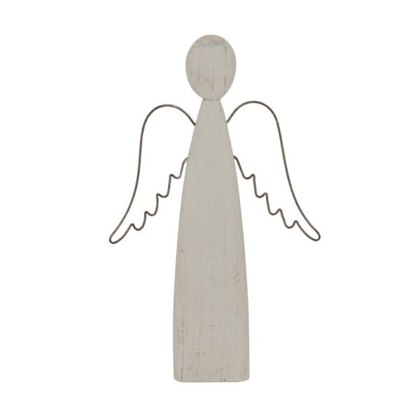 Large Whitewashed Rustic Standing Angel Decoration - Metal - L4 x W18 x H37 cm - White