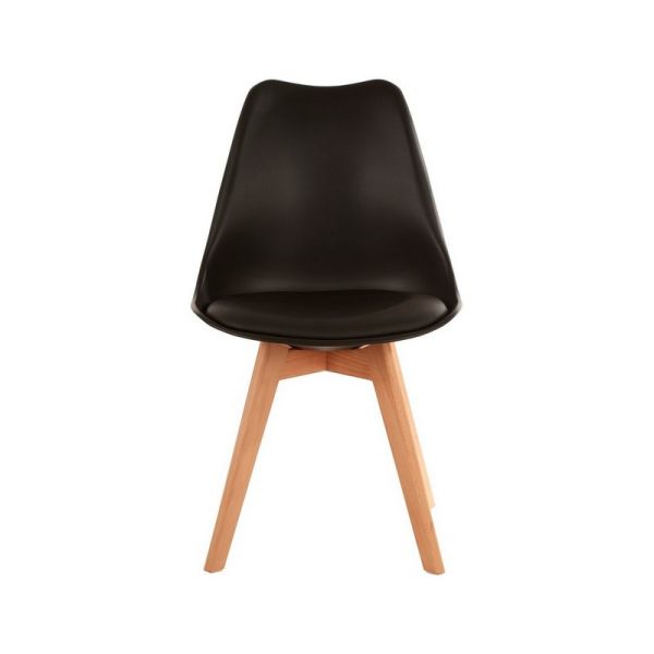 Stockholm Dining Chair with Cushion and Beech Legs - Wood/Synthetic - L57 x W48 x H83 cm - Black