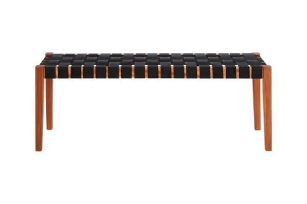 Emilio Woven Bench - Wood - L35 x W110 x H40 cm - Black/Brown