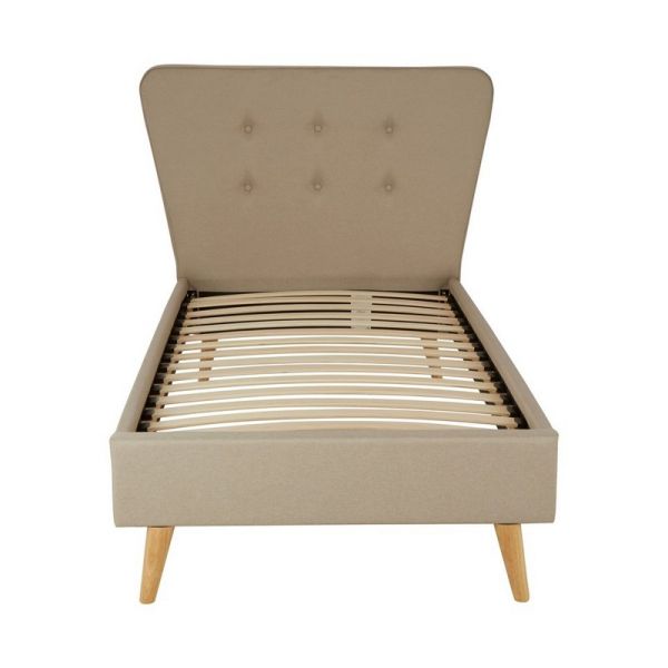 Scandinavian Hopsack Single Bed - Wood/Textile - L204 x W120 x H112 cm - Beige