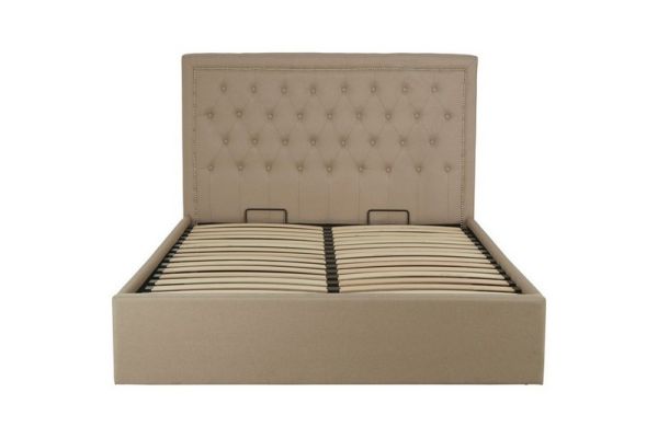 Hannah Double Ottoman Bed - Metal/Wood/Textile - L206 x W145 x H110 cm - Beige