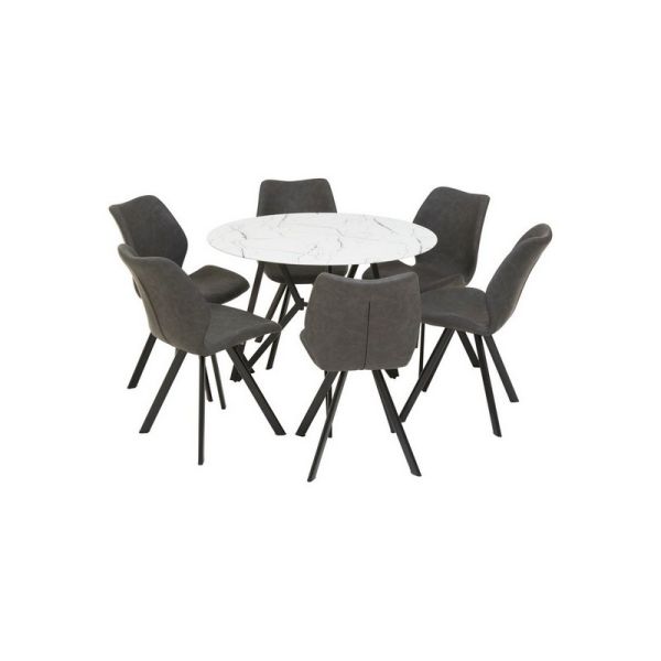 Weston Round Dining Set - Synthetic/Glass/Metal/Textile - L100 x W100 x H76 cm - White/Grey