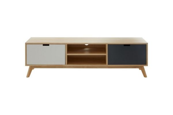 Watson Media Unit - Wood - L36 x W150 x H46 cm - Grey/Natural/White