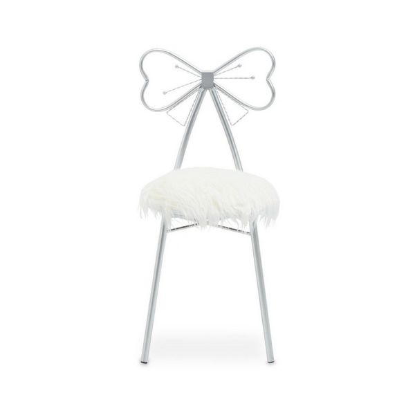 Jolie Bow Faux Fur Dining Chair - Metal/Textile - L39 x W44 x H82 cm - Silver
