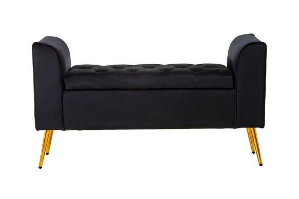 Loretta Velvet Storage Bench - Wood/Synthetic/Textile - L40 x W111 x H63 cm - Black