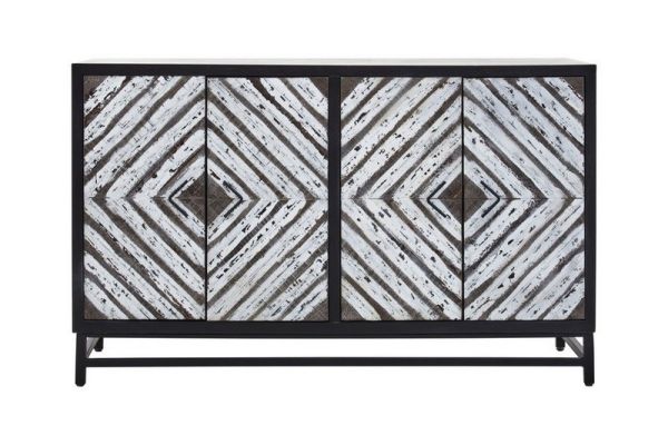 Lombok Four Door Internal Shelf Storage Sideboard - Metal/Wood - L55 x W130 x H80 cm - Assorted