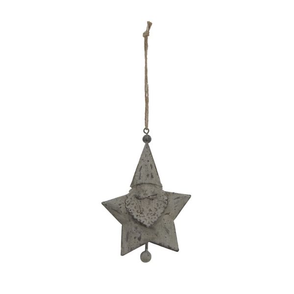 Rustic Hanging Santa Star Bauble - Metal - L2 x W9 x H14 cm - White