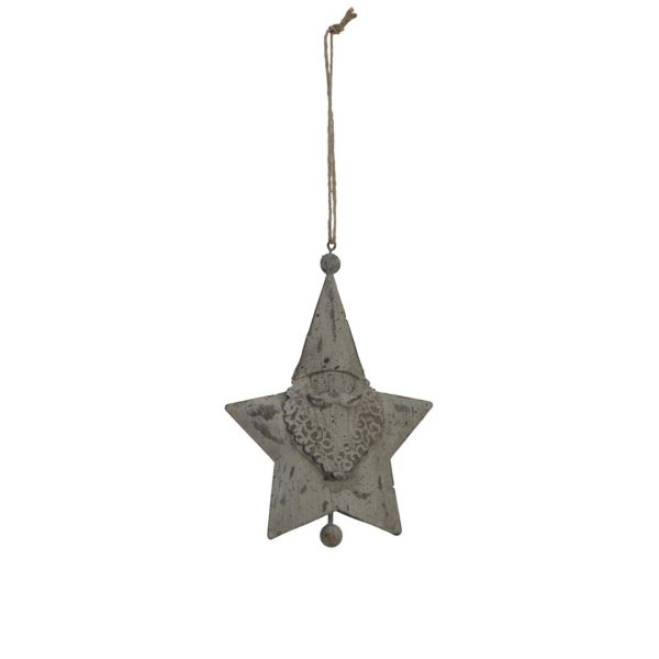 Large Rustic Hanging Santa Star Bauble - Metal - L2 x W12 x H18 cm - White