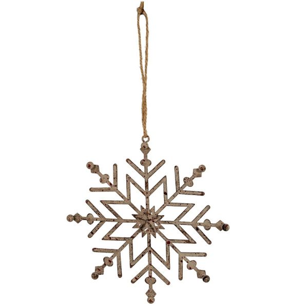 Rustic Hanging Ice Snowflake Bauble Decoration - Metal - L1 x W13 x H13 cm - White