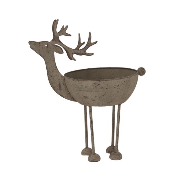 Large Rustic Reindeer Bowl Decoration - Metal - L14 x W22 x H26 cm - White