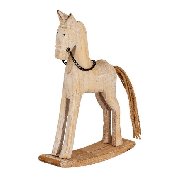 Natural Rustic Rocking Horse Christmas Decoration - Wood - L4 x W14 x H20 cm - White