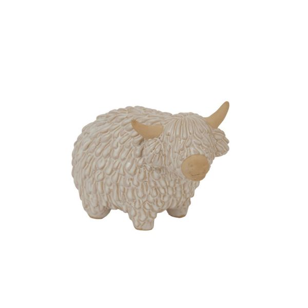 Medium Alora Highland Cow Christmas Decoration - Ceramic - L11 x W20 x H14 cm - White