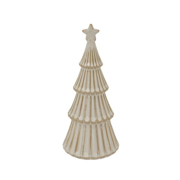 Medium Alora Snowy Layered Christmas Tree with Star - Ceramic - L9 x W9 x H22 cm - White