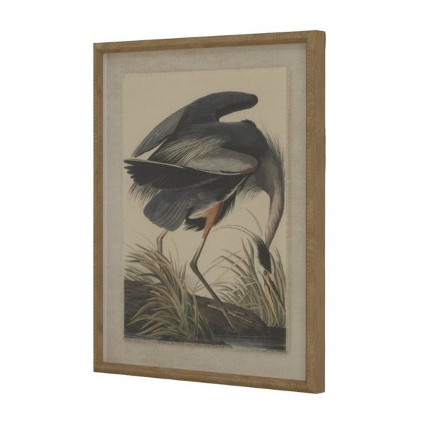 Flora & Fauna Collection Heron on Linen in Beaded Frame - Glass - L2 x W40 x H50 cm - Brown