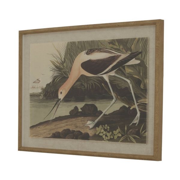 Flora & Fauna Collection Avocet on Linen in Beaded Frame - Glass - L2 x W62 x H45 cm - Brown