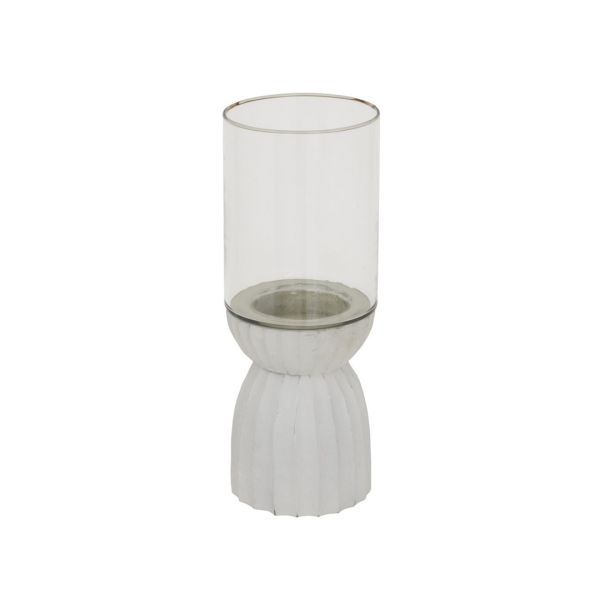 Carved Hurricane Lantern - Glass - L12 x W12 x H32 cm - White