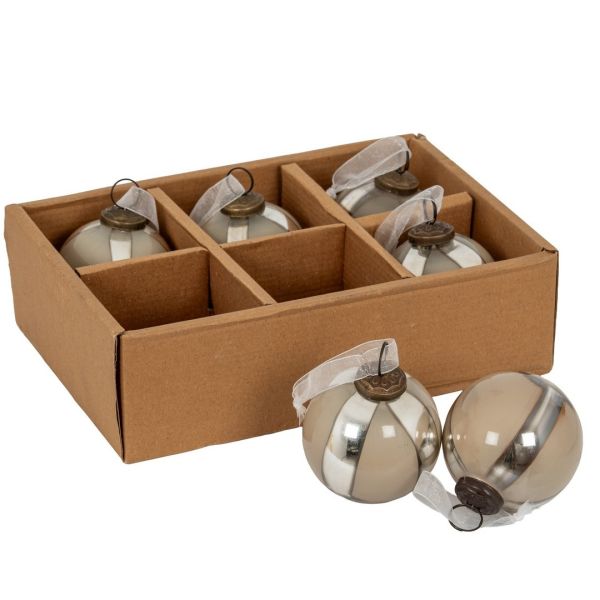 Ombre Baubles (Set of 6) - Glass - L8 x W8 x H8 cm - Silver