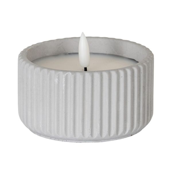 Luxe Collection Natural Glow Chalk Ribbed Small Led Candle - Wax - L9 x W9 x H5 cm - Grey