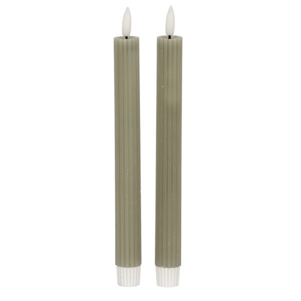 Luxe Collection Natural Glow Ribbed Taper Candles - Wax - L2 x W2 x H24 cm - Sage