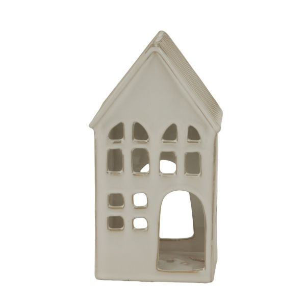 House Tea Light Holder Decoration - Ceramic - L6 x W9 x H16 cm - White