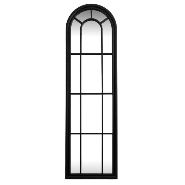 Black Wood Tall Arched Window Mirror - Glass - L3 x W50 x H170 cm - Black