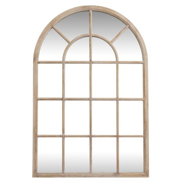 Washed Wood Arched Window Mirror - Glass - L2 x W135 x H90 cm - Brown
