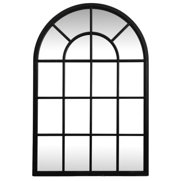 Black Wood Arched Window Mirror - Glass - L2 x W135 x H90 cm - Black