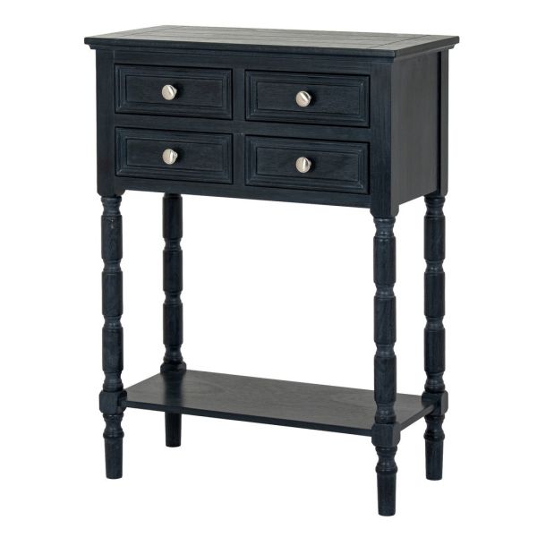 Contour Collection 4 Drawer Side Table - Wood - L30 x W60 x H80 cm - Black