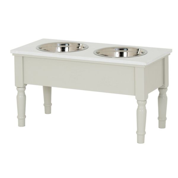 Belmont Collection Pet Feeder Table - Wood - L28 x W60 x H30 cm - White