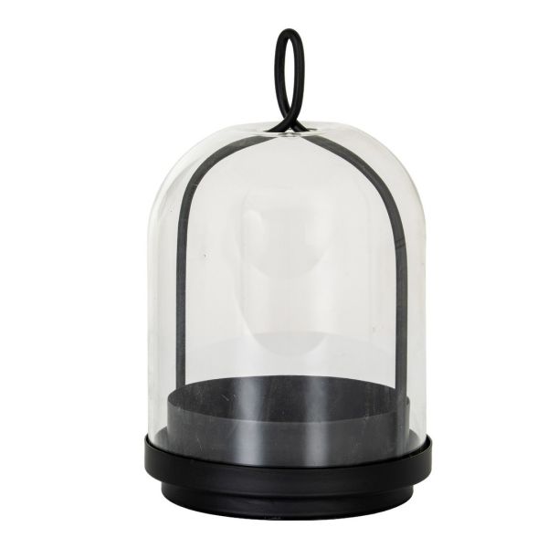 Nysa Medium Candle Holder with Glass Cloche - L15 x W15 x H25 cm - Black