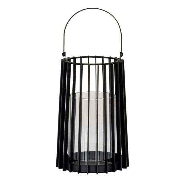 Lynk Medium Lantern with Handle and Candle Holder - Glass - L18 x W18 x H40 cm - Black