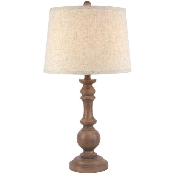 Seraphia Table Lamp with Edged Linen Shade - Resin - L35 x W35 x H70 cm - Brown