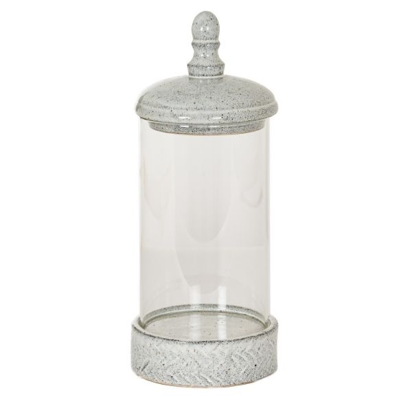 Sona Medium Hurricane Lantern Candle Holder with Lid - Glass - L17 x W17 x H42 cm - White