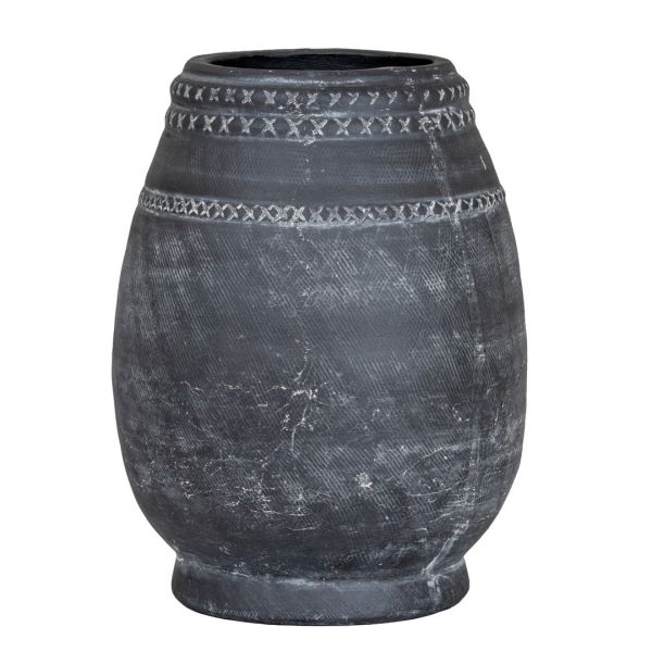Etched Collection Vase - Ceramic - L19 x W19 x H25 cm - Black