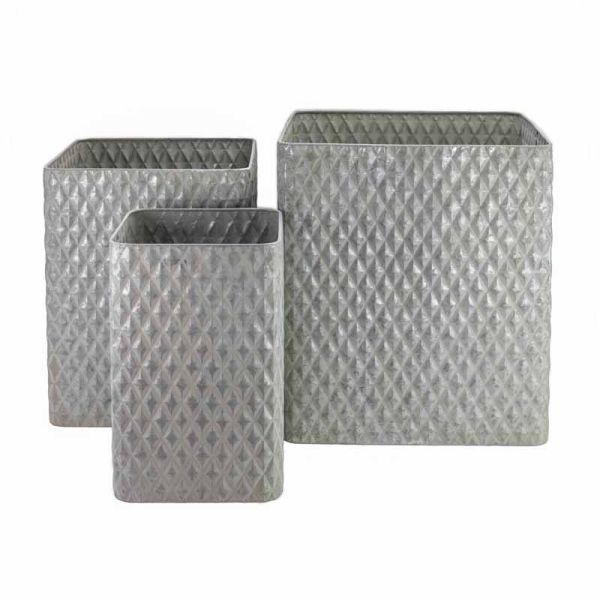 Square Diamond Planter - Set of 3 - L44 x W44 x H49 cm - Antique Galvanized