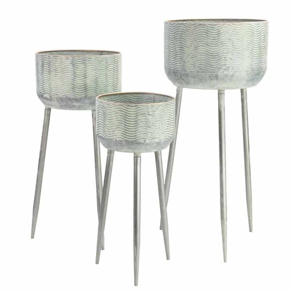 Wave Planter with Legs - Set of 3 - L47 x W47 x H76 cm - Antique Green