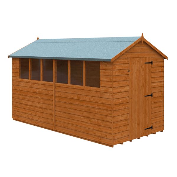 12 x 6 Feet Budget Apex 9mm Shed - Solid Wood/Softwood/Pine - L355 x W175 x H217.9 cm - Burnt Orange