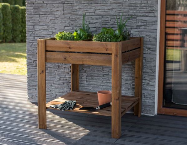 Raised Vegetable Planter - Wood - L75 x W75 x H79 cm - Brown