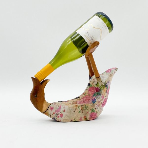 Decoupage Duck Wine Bottle Holder Ornament - L12 x W45 x H20 cm